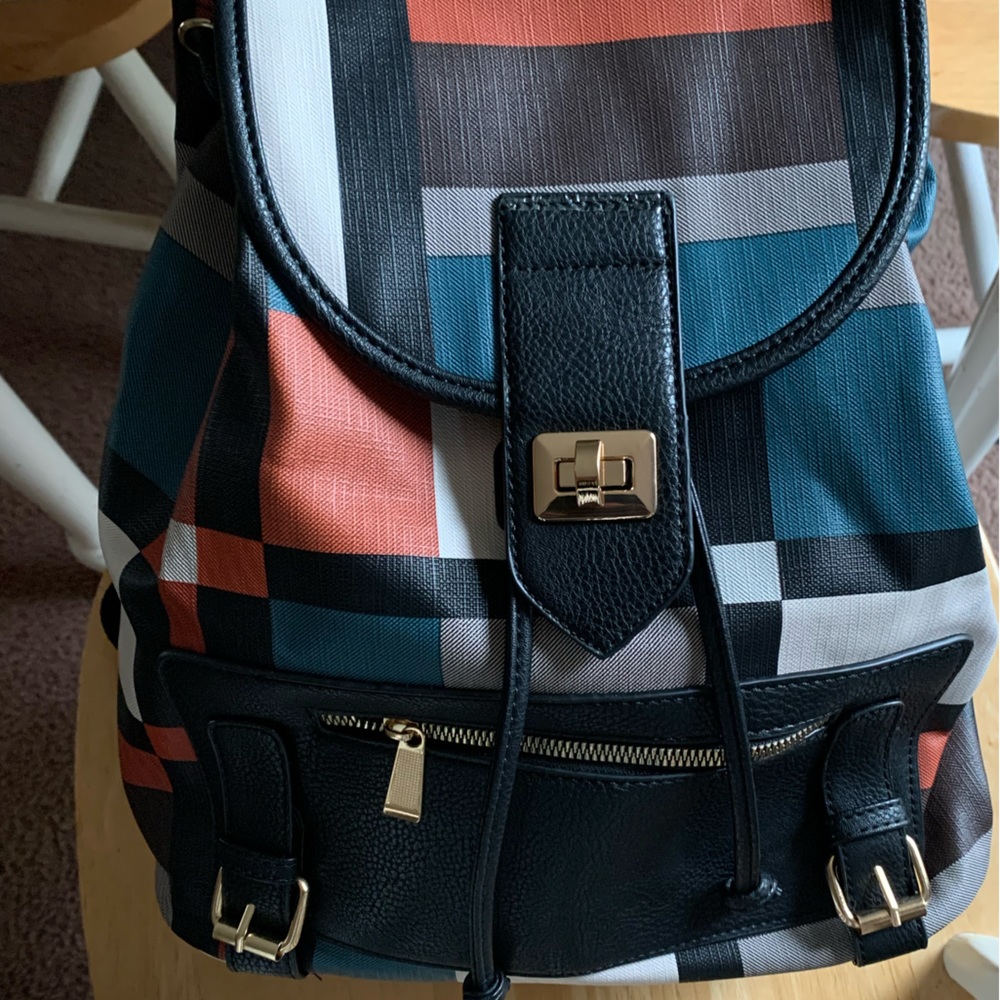 Orange, Blue, Black, and Grey Crossbody Bag